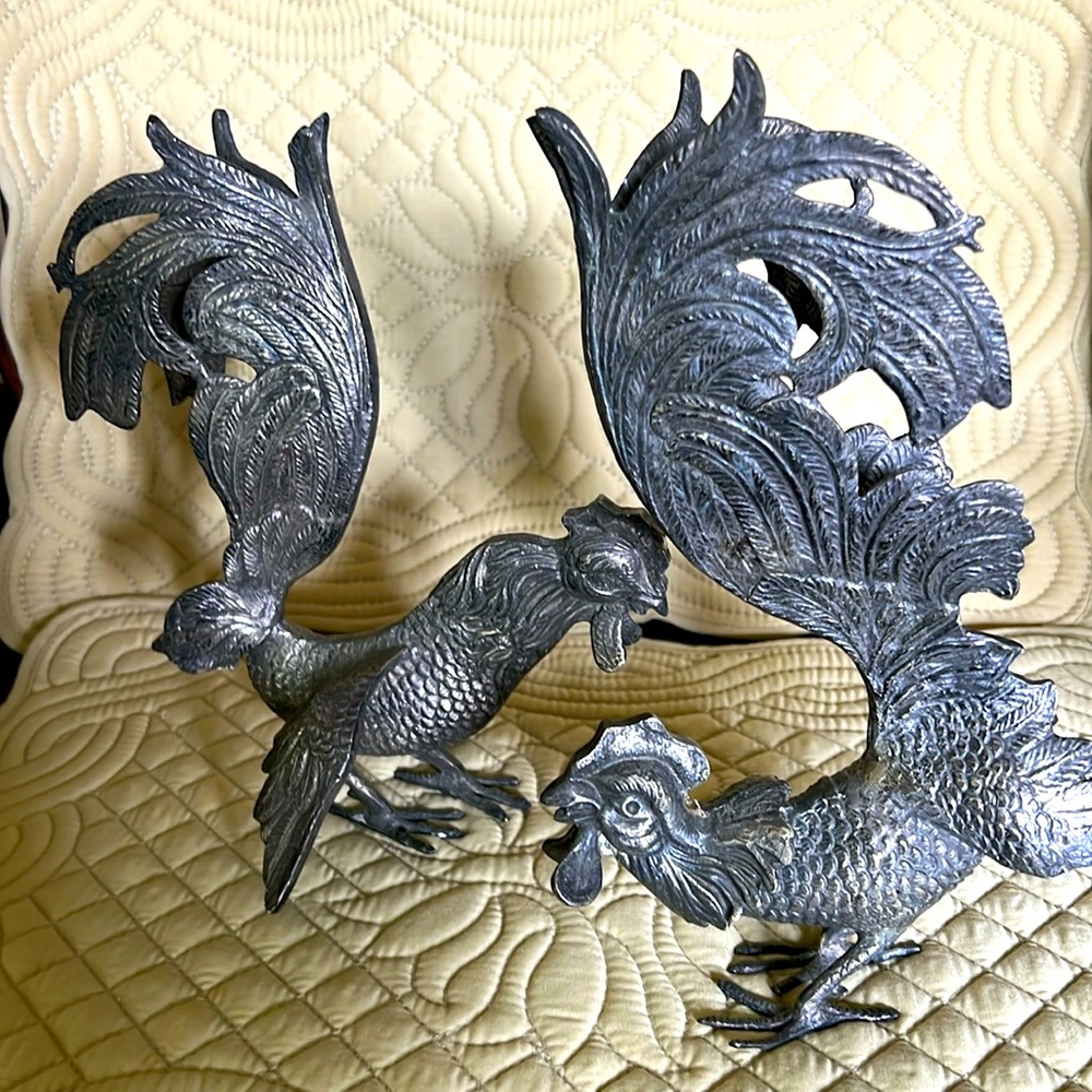 Vintage European silver plate fighting roosters
